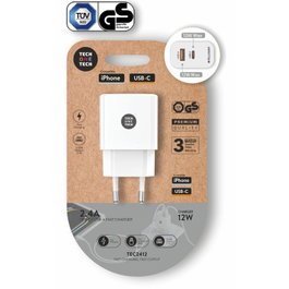 Tech One Tech Cargador de Pared TEC2412 con USB-C y USB-A 12W Blanco